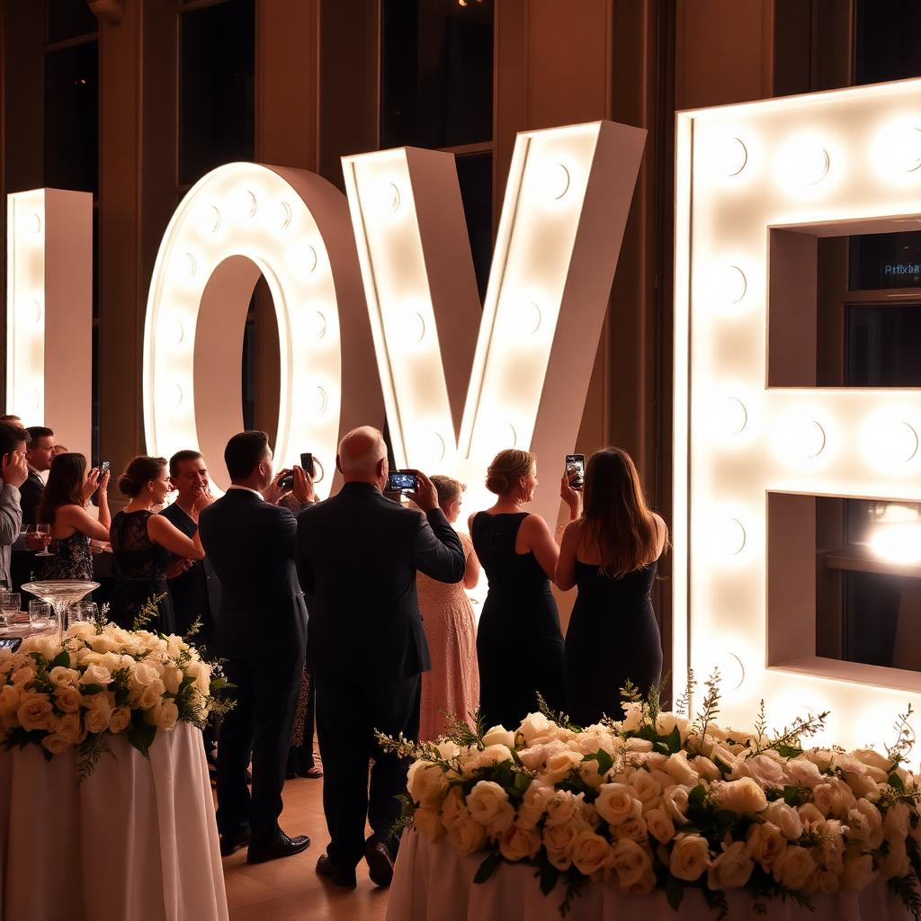 אותיות ענק מוארות LOVE — עמדת צילום מגנטים בחתונה
