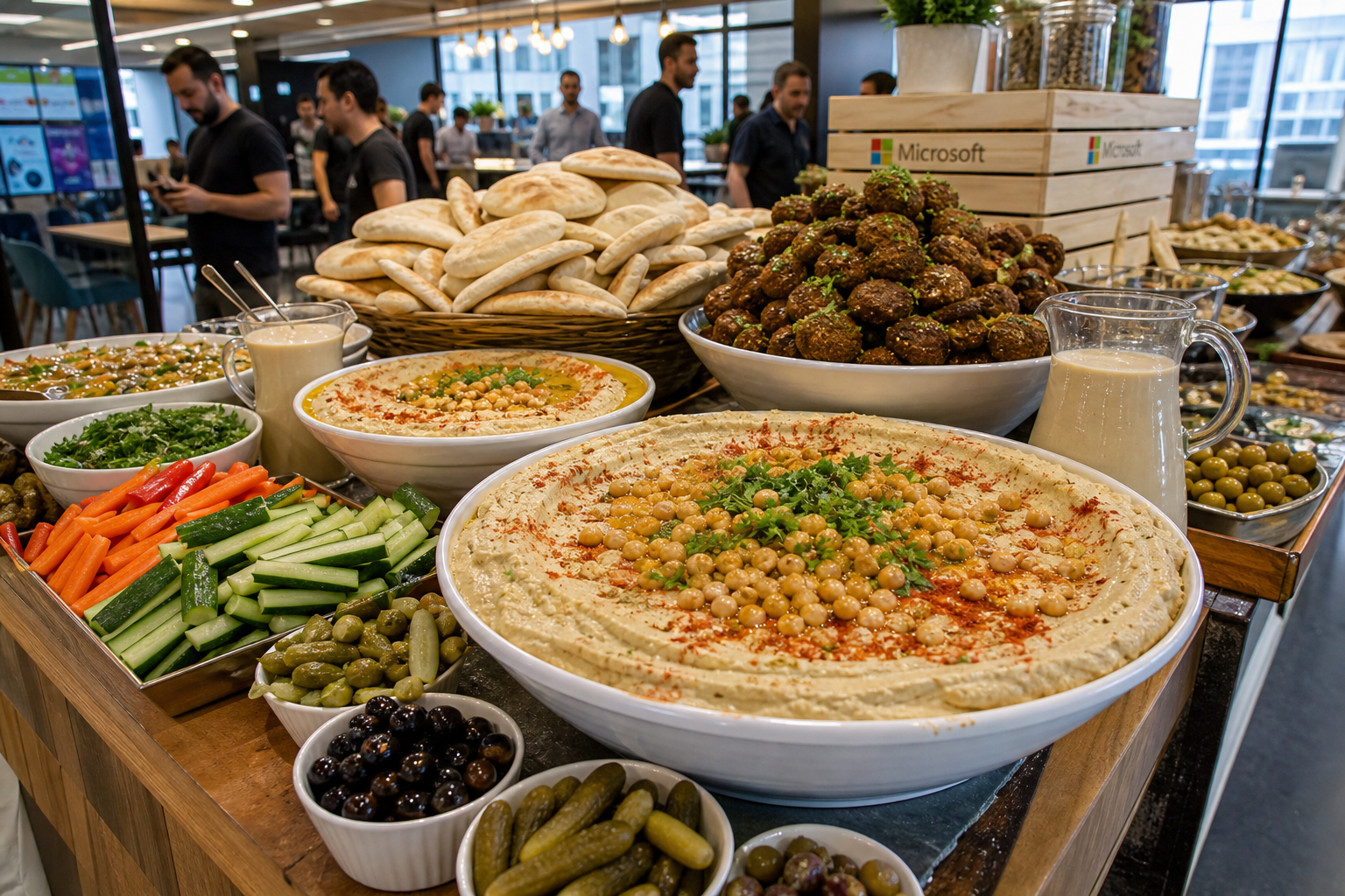 עמדת חומוס ישראלי — חומוס טחון טרי, טחינה ופיתות