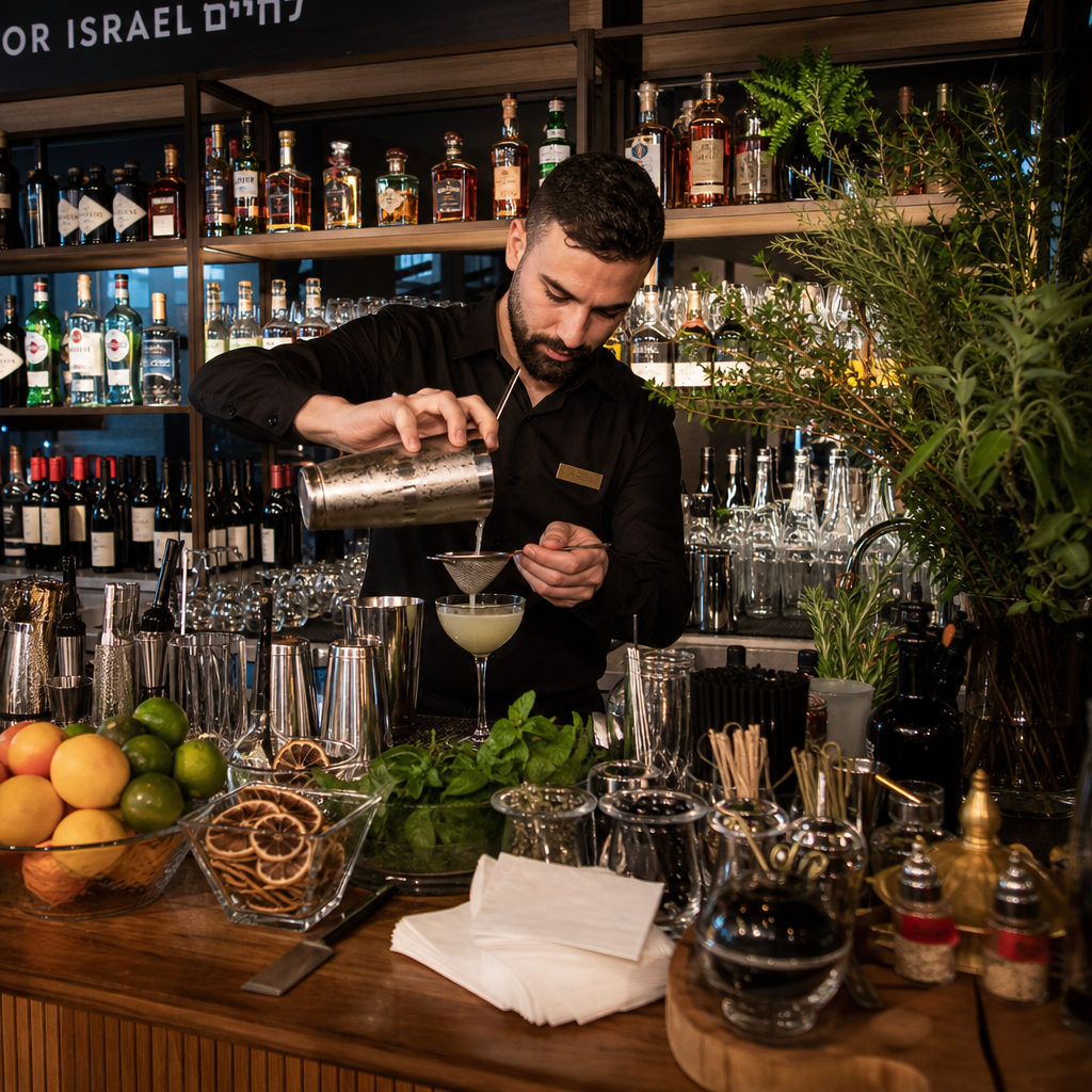 ברמן מקצועי — עמדת בר קוקטיילים באירוע יוקרתי